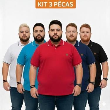 Imagem de Kit 3 Polo Masculina Tamanho Especial G1 G2 G3 Algodão Lisa Sem Bolso 