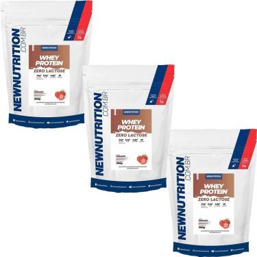 Imagem de Kit 3X Whey Protein Zero Lactose - 900g Refil Morango - NewNutrition-Masculino