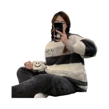 Imagem de Pijamas Femininos De Tamanho Grande Em Flanela Grossa E Quente Com Lis