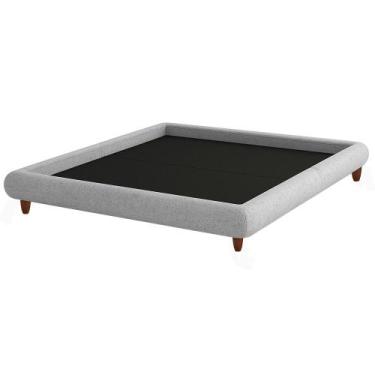 Imagem de Cama Queen Base Box Pés Madeira 176cm Emma Linho Cinza Claro - Nexta C