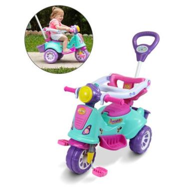 Imagem de Motoca Bebe Andador Triciclo Motoquinha Infantil Menina 2 Em 1 pedal e