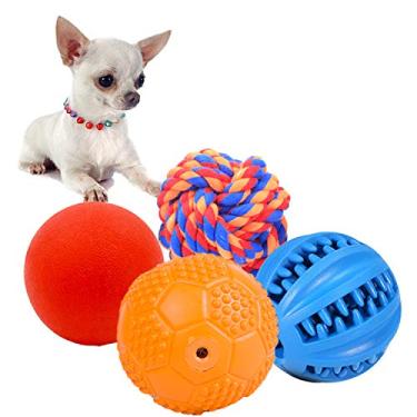 Imagem de Volacopets Pacote com 4 bolas para filhotes, bolas para dentição de filhotes, bolas para cães pequenos, bola estridente para cães pequenos, bola de borracha, brinquedos para mastigar filhotes,