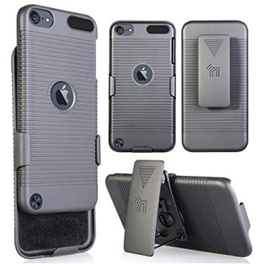 Imagem de Nakedcellphone Capa com clipe para iPod Touch 7/6/5, capa dura preta com nervuras e suporte de cinto com suporte para Apple iPod Touch 7ª 6ª 5ª geração