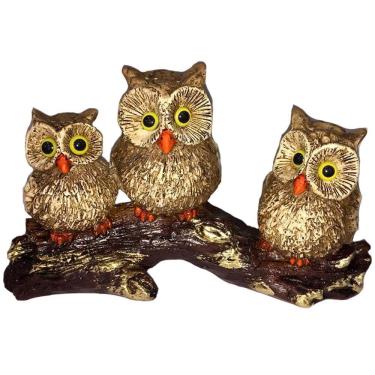 Imagem de Trio De Corujas Aves De Rapina No Galho Decorativas