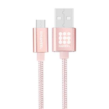 Imagem de HAWEEL 1m Woven Style Metal Head 3A High Current Micro USB to USB Sync Data Charging Cable, For Samsung, Huawei, Xiaomi, LG, HTC and other Smartphones(Rose Gold)