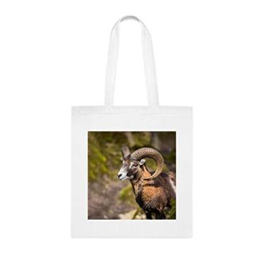 Imagem de Bolsa The Mouflon Ovis Orientalis, presente divertido, bolsa de ombro, bolsas reutilizáveis, cesta de Natal de aniversário ideia de presente, Branco