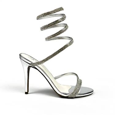 Imagem de Sandália Salto Fino Espiral Tendencia Luxo Cobra Peep Toe (Prata, br_footwear_size_system, adult, numeric, numeric_35)