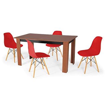 Imagem de Conjunto Mesa de Jantar Retangular Pérola Cherry 150x80cm com 4 Cadeiras Eames Eiffel - Vermelho