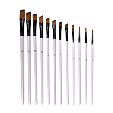 Imagem de Conjunto de pincéis de 12 peças de pincéis angulares de náilon Conjunto de pincéis de tinta para cabelos de acrílico para artista de pintura a óleo em aquarela Kits de pintura profissional branco