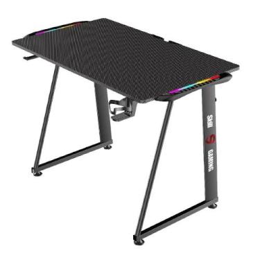 Imagem de Mesa Gamer Led Rgb Com Suporte Para Headset E Copo Com Organizador De