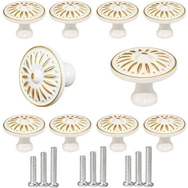 Imagem de WeiMeet Puxador de Armário, 10 Peças, 35 mm, Cerâmica Branco Marfim, Resistente à Ferrugem, Design Vintage, Ideal para Armários e Gavetas