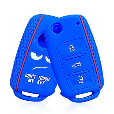 Imagem de YJADHU Capa de silicone para chave de carro, adequada para VW Volkswagen Polo Golf Passat Caddy T6 Tiguan Skoda A7 Octavia Assento Rápido Ibiza Leon Flip Ateca 2021, 1 peça azul A