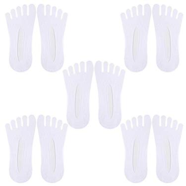 Imagem de Meias femininas – 5 pares de meias ortopédicas de compressão para mulheres meias de dedo do pé respiráveis cinco dedos divididos meias invisíveis para barco (branco)