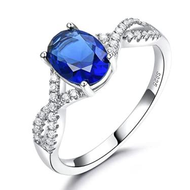 Imagem de Htayekog Anel de noivado de ouro branco com pedra preciosa em forma oval de prata esterlina 925 anel de compromisso personalizado anel de compromisso vintage anel de noivado para mulheres (6, azul)