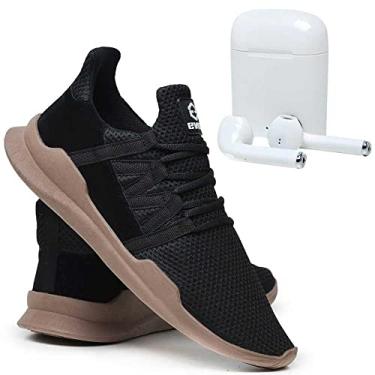 Imagem de Tênis Caminhada Corrida Leve Macio Confortável Fitness Academia + Fone Sem Fio Bluetooth