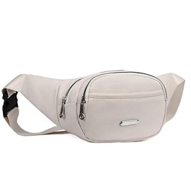 Imagem de DAITET Pochete branca para homens, mulheres, crianças, ao ar livre, bolsa de ginástica ajustável, bolsa de viagem impermeável, bolsa de corrida adequada para iPhone Samsung (branco marfim aberto)