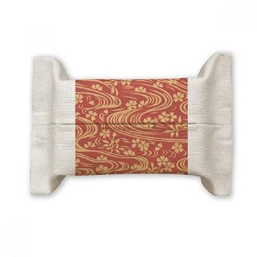 Imagem de Bolsa de linho de algodão com flor de cultura japonesa vermelha encaracolada