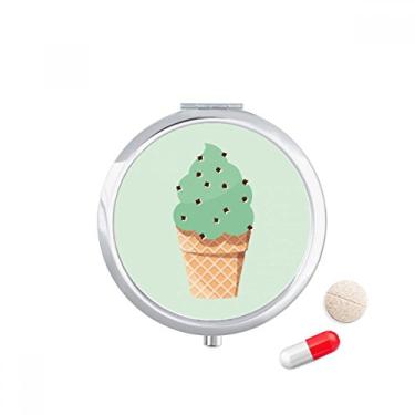 Imagem de Caixa de comprimidos com ilustração de sorvete verde de aveia e bolso para remédios