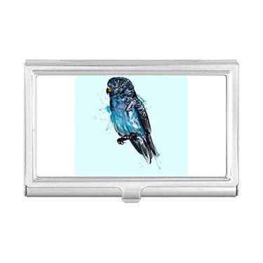 Imagem de Caixa de bolso com porta-cartões de visita com pássaro papagaio azul preto