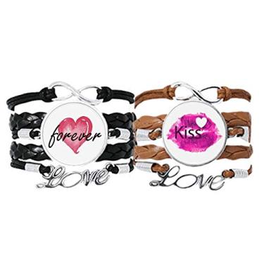 Imagem de Pulseira Kiss Love para o Dia dos Namorados Rosa Pulseira de Mão Pulseira de Couro para Sempre Amor