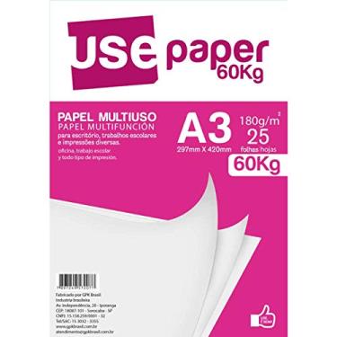 Imagem de Papel Multiuso 180gr, Romitec, Use Paper 60kg, 7207R, Tamanho A3, Branco, 25 Folhas