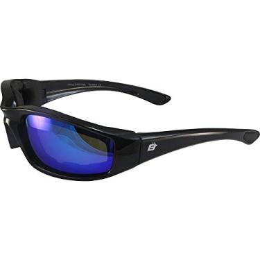 Imagem de Birdz Eyewear Óculos de sol acolchoados Oriole para motociclismo, armação preta brilhante, lentes refletivas G-Tech azul