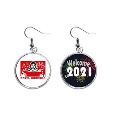 Imagem de Pingentes de orelha chineses Red Education Propaganda menina brinco joia 2021 Blessing