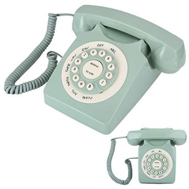 Imagem de Zopsc Telefone de mesa estilo retrô com fio antigo europeu vintage telefone fixo verde chamada de alta definição botão grande transparente