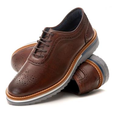 Imagem de Sapato Brogue Oxford Casual Premium de Luxo Tratorado Couro Marrom  unissex