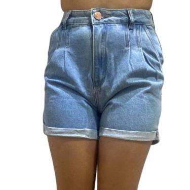 Imagem de Shorts Jeans Feminino Lumini Com Prega 2046 Azul Claro