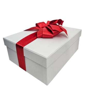 Imagem de Caixa de Presente 25x20x15 Cartonada Branca Laço Vermelho Craftimbui Cartonada Casamento 15 Anos Convite Dia das Maes Padrinhos Bodas