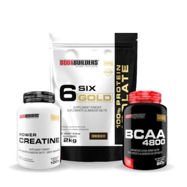Imagem de Kit 6 Six Gold 100% Isolate 2kg + Power Creatina 100g + BCAA 4800 120 cáps - BODYBUILDERS (Médio, Chocolate)