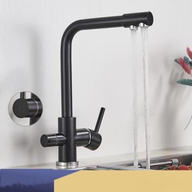 Imagem de Filtro torneira da cozinha cromo beber água pura torneira da cozinha deck montado alças duplas 3 maneiras misturador de água quente e fria, preto com ponto, 1