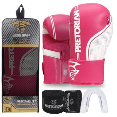 Imagem de Kit Luva de Boxe e Muay Thai First FX1 Pretorian (Rosa/Branco, 12 Oz)