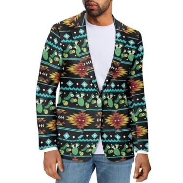 Imagem de Sprowallow Blazer masculino casual com um botão, casaco esportivo slim fit, lapela notched, blazer, jaqueta leve para negócios, Cacto girassol, Medium