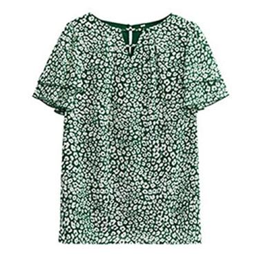 Imagem de Blusas femininas modernas estampadas para sair, plus size, manga curta, blusas fofas de chiffon, camisetas boêmias, túnica de festa, Verde, G