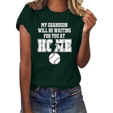 Imagem de PKDong My Grandson Will BE Waiting for You at Home Camisetas de beisebol femininas camisetas estampadas casuais gola redonda, Verde, M
