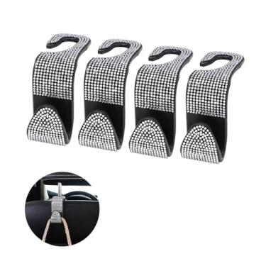Imagem de Ziciner 4 peças de gancho de encosto de cabeça para assento de carro brilhante, organizador de armazenamento de assento traseiro com strass, acessórios interiores universais para bolsa de mão | Capa de anel de decoração Start Stop (branca)