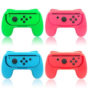 Imagem de FYOUNG Punhos de mão para Switch e para Switch OLED JoyCons, controles de mão compatíveis com Switch para Joy Con e Switch OLED modelo 2021 (pacote com 4) (vermelho-azul-verde rosa)