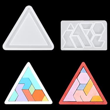 Imagem de Koonafy 2 peças de moldes de resina de silicone triângulo molde de resina epóxi fundição tangram molde de quebra-cabeça porta-copos diy artesanato joias pingente (molde de quebra-cabeça)