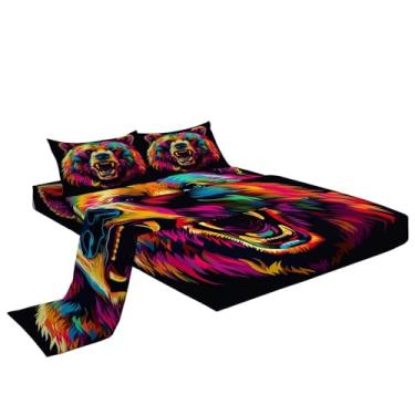 Imagem de Eojctoy Jogo de lençol ultramacio com tema de leão pintado, 4 peças, fácil de cuidar com lençol solteiro de 40,6 cm, confortável e respirável para casa