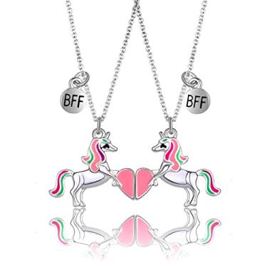 Imagem de Saalort Colar Best Friends para 2 colares magnéticos de coração dividido, presente de amizade, pingente combinando, 1.5 inches x 2 inches x 0.3 inches, Zinco, Ametista