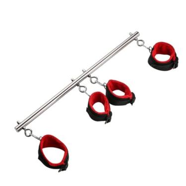 Imagem de Brinquedo Sexual Conjunto de Aço Inoxidável Estender a Barra Algemas Nylon Tornozelo Fetiche Restrições adulto Para o Casal (Vermelho)