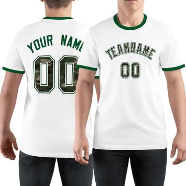 Imagem de Camiseta personalizada para homens e mulheres jovens manga curta beisebol futebol futebol personalizado impresso nome número, Branco/Verde-81, One Size