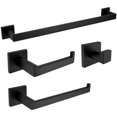 Imagem de TINICO Kit Acessórios Com 4 Peças Para Banheiro Em Aço Inox, 2 × Porta-Toalhas, 1 × Porta Papel Higiênico, 1 × Ganchos, Preto