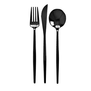 Imagem de Conjunto de talheres descartáveis de design moderno para feriados - Conjunto de talheres de plástico para 24 a 24 colheres de plástico, 24 facas, 48 garfos descartáveis - Conjunto de utensílios