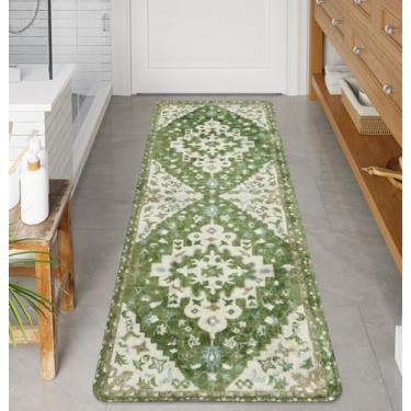 Imagem de Uphome Boho Retro Grande Tapetes de Banheiro Verde Sálvia Antiderrapante Macio Tapete de Quarto Floral Oriental Lavável à Máquina Tapete Floral Bonito Casa de Fazenda Tapete Floral para Corredor