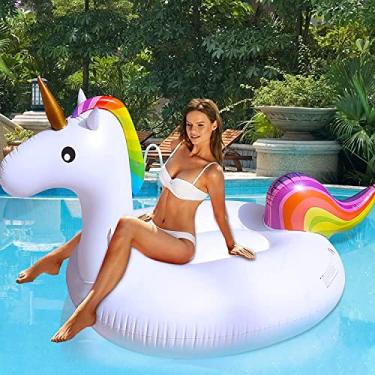 Imagem de TURNMEON Boia inflável grande para festa na piscina com alças duráveis, boias de verão na praia, piscina, brinquedos infláveis para piscina, brinquedos para crianças e adolescentes