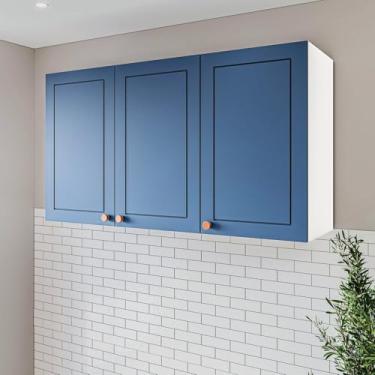 Imagem de Armário Aéreo 3 Portas 120 Cm Pérola Yescasa Branco/Azul