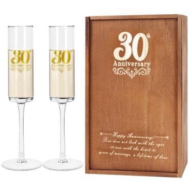 Imagem de JNDJE 30º aniversário de casamento para casal, taças de champange de 30º aniversário para pais, presente de flauta champange de 30º aniversário de casamento para avós, presente de aniversário de 30